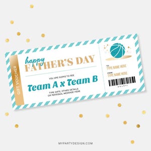 Vatertag Basketball Geschenkgutschein Vorlage, Geschenkkarte für Papa, Surprise Sports Match Ticket - INSTANT DOWNLOAD - Printable editable PDF