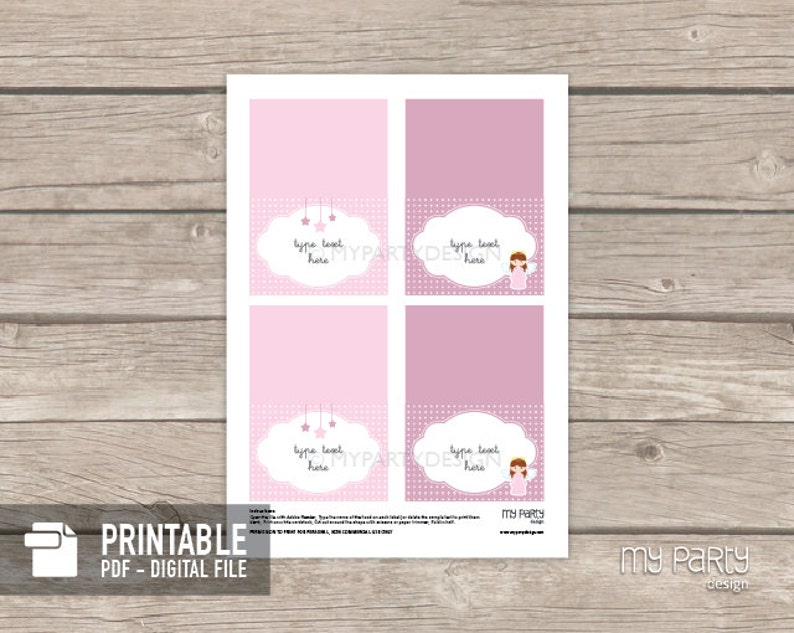 Baptism Food Labels Christening Tent Cards Pink Angel Party Etsy