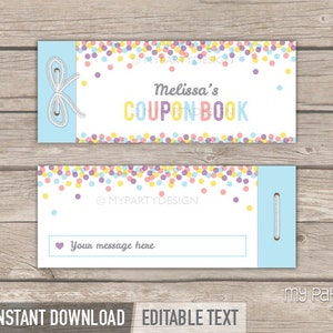 Coupon Book - Personalized Birthday coupon book - Printable Coupons - Confetti - Gift for Her - INSTANT DOWNLOAD - Printable Editable PDF