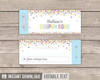 Coupon Book - Personalized Birthday coupon book - Printable Coupons - Confetti - Gift for Her - INSTANT DOWNLOAD - Printable Editable PDF
