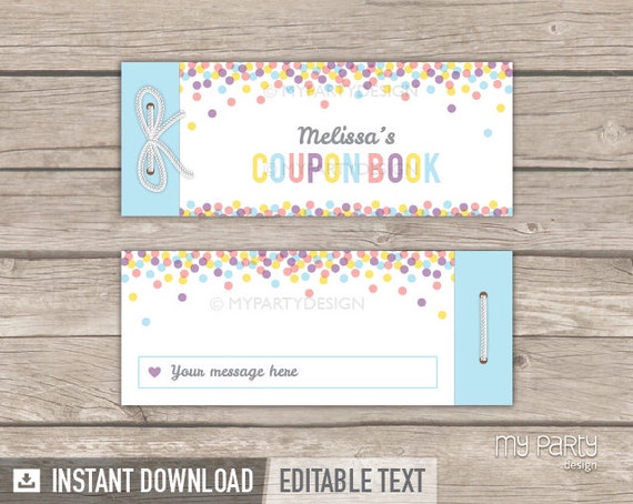 Coupon Book - Personalized Birthday coupon book - Printable Coupons - Confetti - Gift for Her - INSTANT DOWNLOAD - Printable Editable PDF Il_570xn