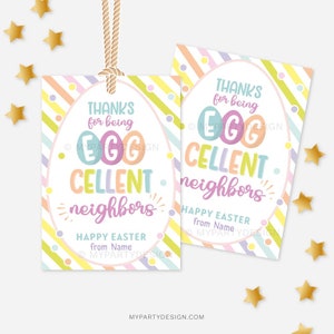 Eggcellent Neighbor Easter Tag, Easter Favor Tags for Neighbours, Spring Appreciation Gift Label INSTANT DOWNLOAD Printable Editable PDF image 2