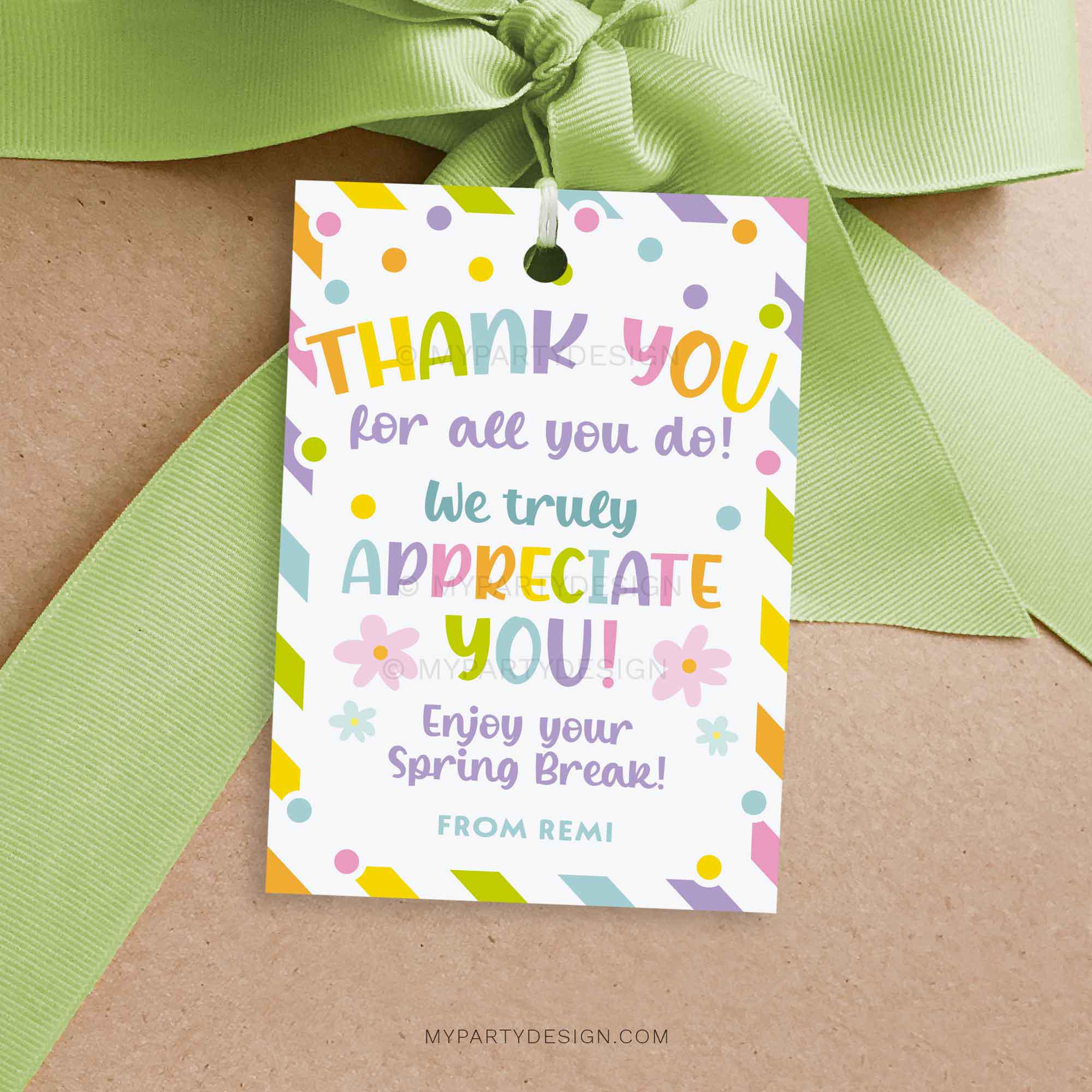 Spring Thanks Spring Break Thank You Gift Tag, Thanks for All You Do Spring Break ...