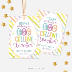 Eggcellent Teacher Easter Tag, Easter Favor Tags for Teachers, Daycare Preschool Appreciation INSTANT DOWNLOAD Printable Editable PDF image 2