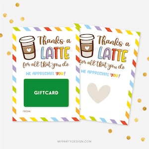 Porta-cartão-presente de café, vale-presente com café com leite para agradecimento a professores, funcionários, vizinhos e colegas de trabalho - DOWNLOAD INSTANTÂNEO - PDF para impressão