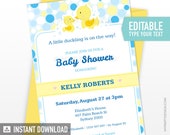 Rubber Duck Baby Shower Invitation, Gender Neutral Rubber Ducky Shower Party Invite - INSTANT DOWNLOAD - Printable PDF with Editable Text Il_170x135