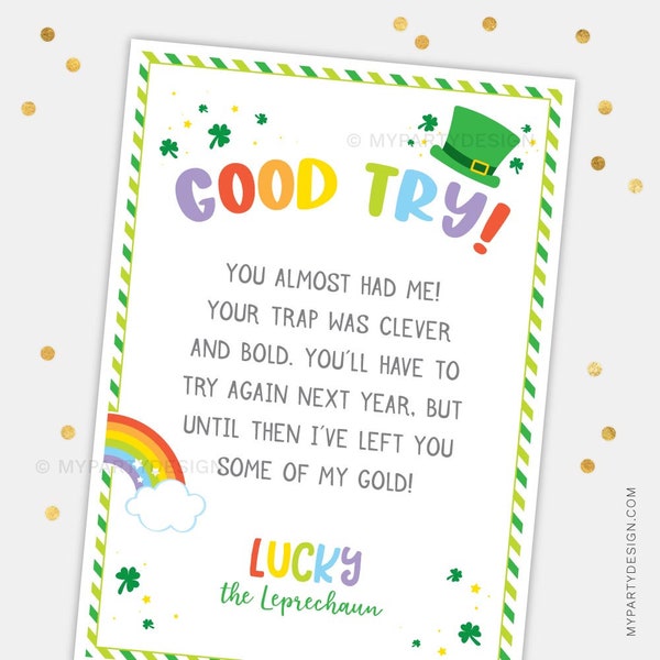 Leprechaun Trap Letter for St Patrick's Day, St Pattys Editable Irish Blessing Note for Kids - INSTANT DOWNLOAD - Printable Editable PDF