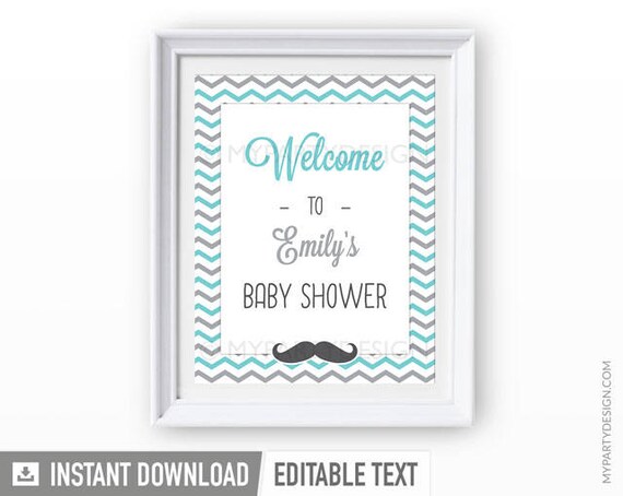 Little Man Baby Shower Welcome Sign - Editable Sign - Mustache Party - INSTANT DOWNLOAD - Printable PDF with Editable Text Il_570xn