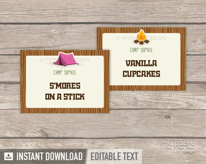 Camping Party Food Labels Place Cards Girl Campout Etsy
