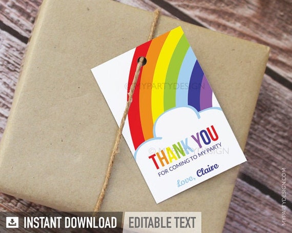 Rainbow Thank You Tags, Rainbow Party Favors, Printable Decorations INSTANT  DOWNLOAD Printable PDF With Editable Text 