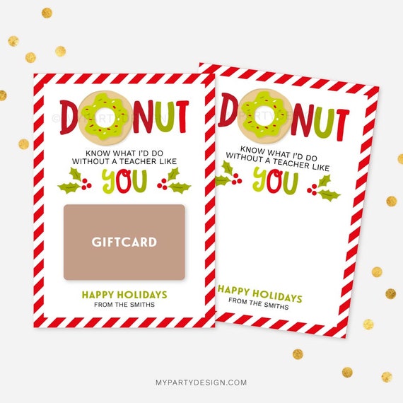 Donut Holiday Gift Card Holder, Printable Christmas Gift, Staff or