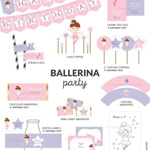 Ballerina Birthday Party Decorations, Ballerina Party Pack, Ballet Kit, Dance Decor - INSTANT DOWNLOAD - Printable Editable PDF image 3