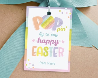 Poppin Easter Tag, Popping By To Say Happy Easter Favor Gift Tags, Kids School Team Class Label - INSTANT DOWNLOAD - Printable Editable PDF