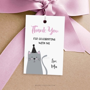 Cat Thank You Tags, Cat Party Favor Tags, Kitty Cat Birthday Labels, Kitten Pawty - INSTANT DOWNLOAD - Printable PDF with Editable Text