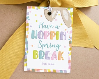 Have a Hoppin' Spring Break Gift Tag, Spring Holiday Easter Gift from Teacher to Students - INSTANT DOWNLOAD - Printable Editable PDF