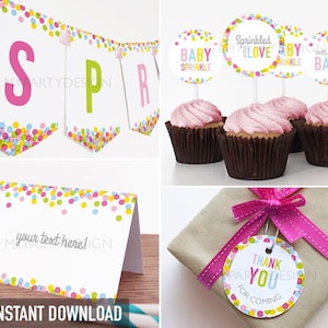 Decoraciones de espolvoreados para bebés, paquete de fiesta de espolvoreados, kit de fiesta de baby shower - DESCARGA INSTANTE - PDF editable imprimible (BB01)