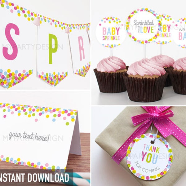 Baby Sprinkle Decorations, Sprinkle Party Pack, Baby Shower Party Kit - INSTANT DOWNLOAD - Printable Editable PDF (BB01)