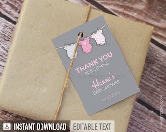 Baby Shower Favor Tags, Pink bodysuit theme, Thank you Favors, Girl BabyShower - INSTANT DOWNLOAD - Printable PDF with Editable Text