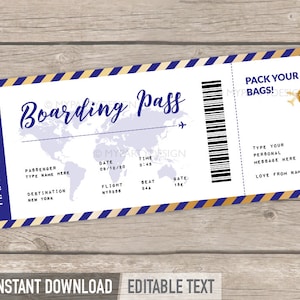 Printable Travel Voucher, Boarding Pass Template, Fake Plane Ticket Gift, Surprise Travel Flight Voucher INSTANT DOWNLOAD Editable PDF image 1