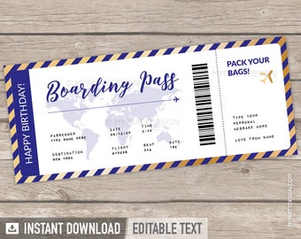 Printable Travel Voucher, Boarding Pass Template, Fake Plane Ticket Gift, Surprise Travel Flight Voucher - INSTANT DOWNLOAD - Editable PDF