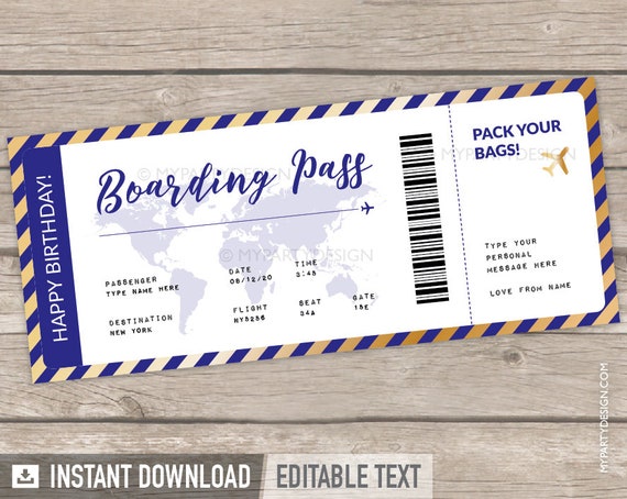 Printable Travel Voucher Boarding Pass Template Fake Plane Ticket 