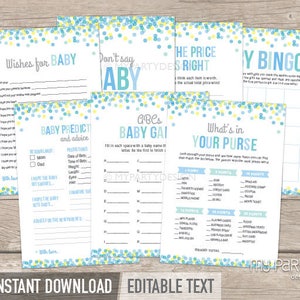 Baby Sprinkle Games, BabyShower Games, Boy Baby Shower - INSTANT DOWNLOAD - Printable PDF with Editable Text (BB02)