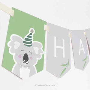 Koala Birthday Banner, Party Bunting, Australian Animal Printable Birthday Decorations - INSTANT DOWNLOAD - Printable Editable PDF