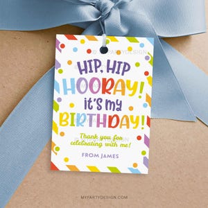 Etichetta regalo di compleanno Hip Hip Hooray, etichetta regalo per bambini in classe per feste scolastiche, etichetta regalo - DOWNLOAD IMMEDIATO - PDF modificabile stampabile