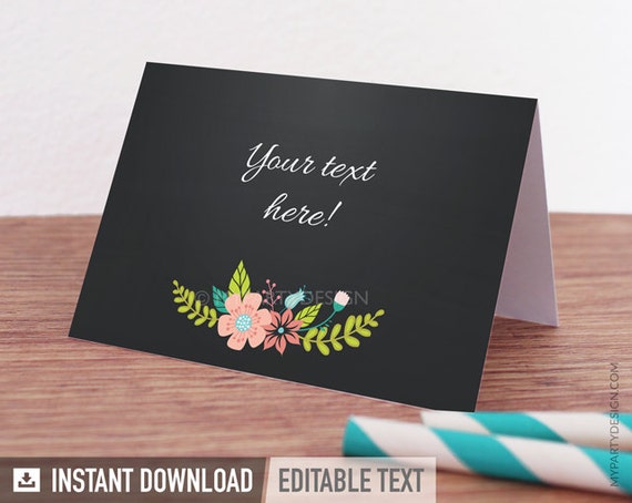 Chalkboard Floral Bridal Shower - Food Labels - Place Cards - Engagement - INSTANT DOWNLOAD - Printable PDF with Editable Text Il_570xn