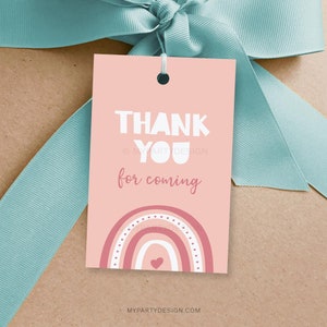Boho Rainbow Favor Tags, Thank you Labels, Rainbow Birthday Decorations, Party Printables - INSTANT DOWNLOAD - Printable Editable PDF