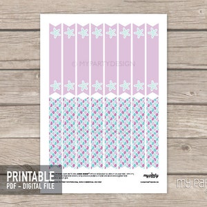 Mermaid Party Flags for straws, Mermaid Birthday Decorations for Under the Sea Party, Girl Birthday INSTANT DOWNLOAD Printable PDF image 3