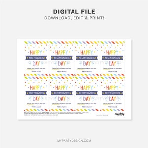 Receptionist Label Color In Happy Receptionists Day Tag, Thank You Label for Office Receptionist ...