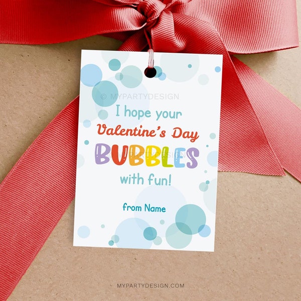 Bubbles Valentine's Day Tag, Kids Valentine Cards for Classroom, Bubble Wand Tube Gift Label - INSTANT DOWNLOAD - Printable Editable PDF