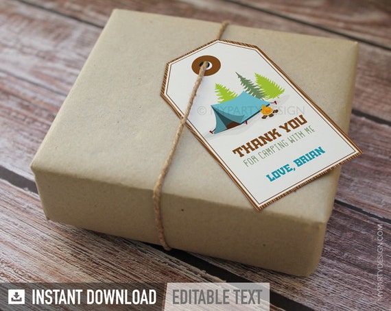 Camping Party - Thank You Tags - Favor Labels - Boy Campout Sleepover - Glamping - INSTANT DOWNLOAD - Printable PDF with Editable Text Il_570xn