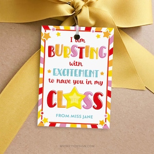 Bursting with Excitement to Have you in my Class Gift Tag, Star Back to School First Day Labels - INSTANT DOWNLOAD - Printable Editable PDF