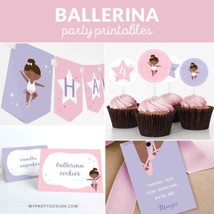 Black Ballerina Birthday Decorations, Ballet Party Pack, African American Dance Party Decor Kit - INSTANT DOWNLOAD - Printable Editable PDF