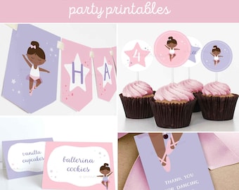 Décorations d'anniversaire ballerine noire, pack fête de ballet, kit de décoration de fête de danse afro-américaine - TÉLÉCHARGEMENT IMMÉDIAT - PDF modifiable imprimable