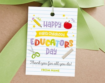 Early Childhood Educators Day Tag, Printable Appreciation Gift for Daycare or Preschool Teachers - INSTANT DOWNLOAD - Printable Editable PDF