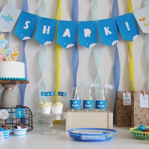 Shark Birthday Decorations, Shark Party Pack, Under the Sea Party Decor Kit for boy or girl INSTANT DOWNLOAD Printable Editable PDF image 2