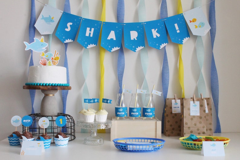 Shark Birthday Decorations, Shark Party Pack, Under the Sea Party Decor Kit for boy or girl INSTANT DOWNLOAD Printable Editable PDF image 2