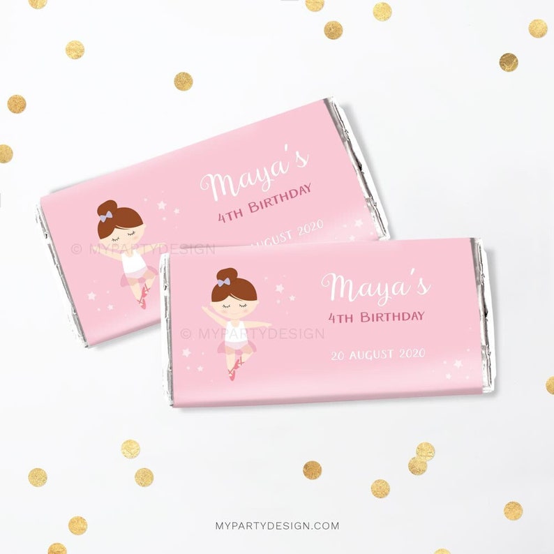 Ballerina Chocolate Wrappers, Dance Party Decorations, Ballet Birthday Party Decor INSTANT DOWNLOAD Printable PDF with Editable Text image 1