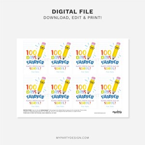 100 Days Sharper Tag, 100 Days of School Labels, 100th Day Kindergarten ...