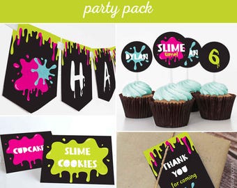 Slime Birthday Printables, Slime Party Decorations Kit, Party Pack - INSTANT DOWNLOAD - Printable Editable PDF