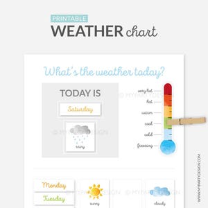 Carte météo imprimable pour les enfants, apprenez la météo, routine quotidienne de l'école à la maison, tout-petit Montessori - TÉLÉCHARGEMENT IMMÉDIAT - PDF imprimable