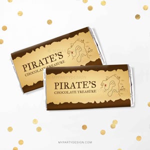 Pirate Chocolate Wrappers, Pirate Birthday Decorations, Boy Party Favors - INSTANT DOWNLOAD - Printable PDF with Editable Text