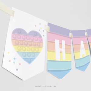 Pop Toy Party Birthday Banner, Pastel Fidget Party Bunting, Girl Sensory Bubble Decoration - INSTANT DOWNLOAD - Printable Editable PDF