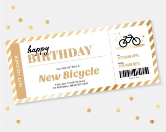 New Bicycle Gift Voucher Template, Birthday Gift Card for Child, Surprise Bike Tour Certificate - INSTANT DOWNLOAD - Printable Editable PDF