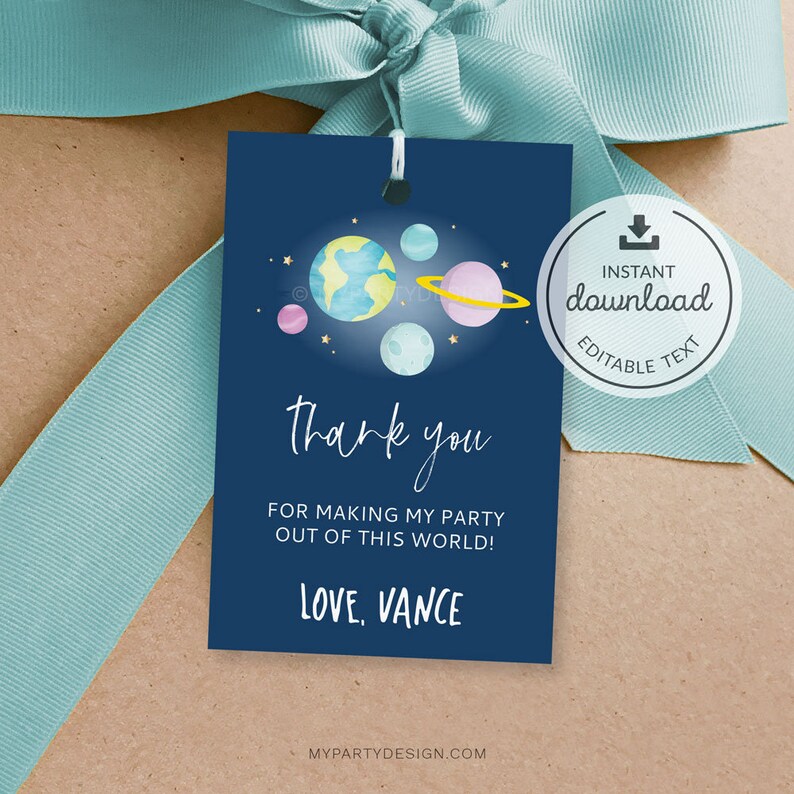 First Trip around the Sun Birthday Favor Tags Space Thank you Labels Outer Space Party Decor INSTANT DOWNLOAD Printable