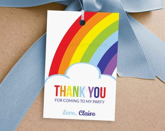 Rainbow Thank You Tags, Rainbow Party Favors, Printable Decorations - INSTANT DOWNLOAD - Printable PDF with Editable Text