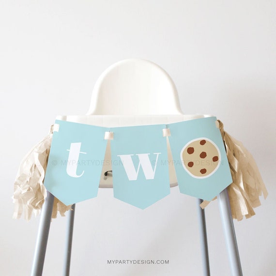 Cookies and Milk Party High Chair Banner for Second Birthday, Two Bunting 2nt Birthday Decoration - INSTANT DOWNLOAD - Printable PDF Il_570xn